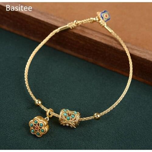 Bastiee Turquois 925 Sterling Silver Bracelet For Women Silver 925 Jewelry Bracelets Hmong Jewelry Luxury Golden Plated
