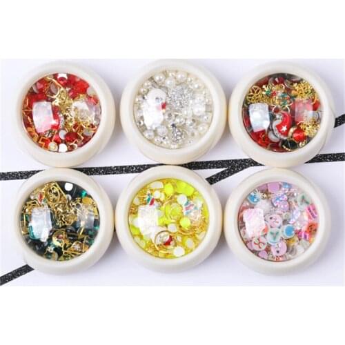 1 Box Christmas Nail Art Glitter Rhinestone Crystal Jewelry Gem Metal Stone Acrylic Gel Tips Decoration Accessories Manicure