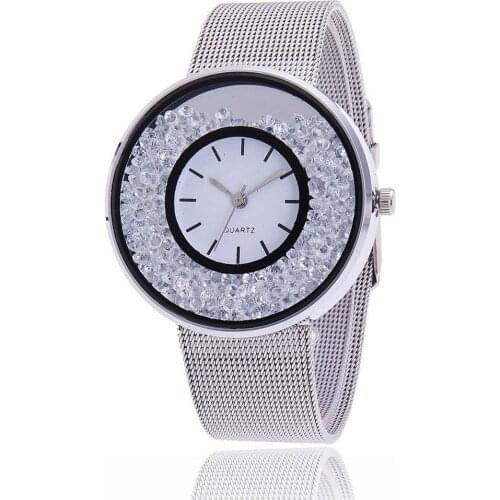 Pop Vogue Stainless Steel Rose Gold & Silver Wrist Wtach Luxury Women Rhinestone Watches Quartz Watch BW1900