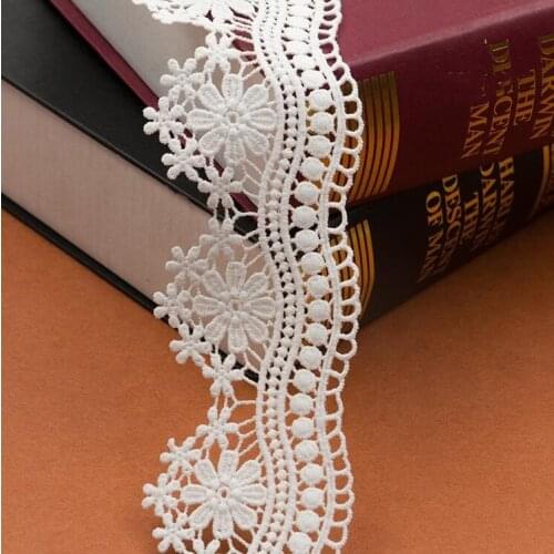 Cindylaceshow 2 Yards Ivory Lace Trim Ribbon Flower Handicraft Wedding Dress Applique Lace Fabrics Sewing Accessories DIY Crafts