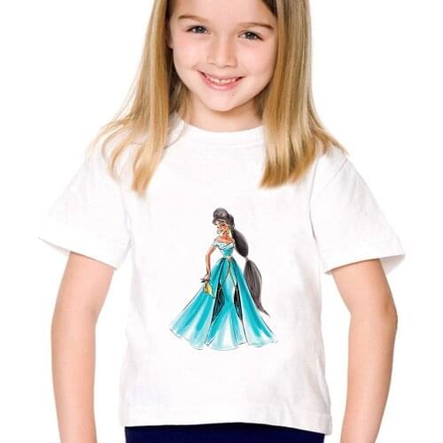 Disney Tshirt Kids New Jasmine Princess Print T-Shirt Children Shirts O Neck Short Sleeve Harajuku Girls Tees Summer T Shirt