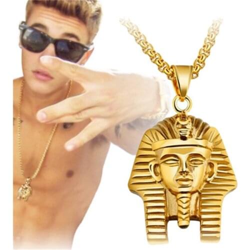 Men Hip Hop Egypt Pharaoh Sphinx Pendant With Stainless Steel Chain Head Pendant Necklaces Chain Punk Jewelry