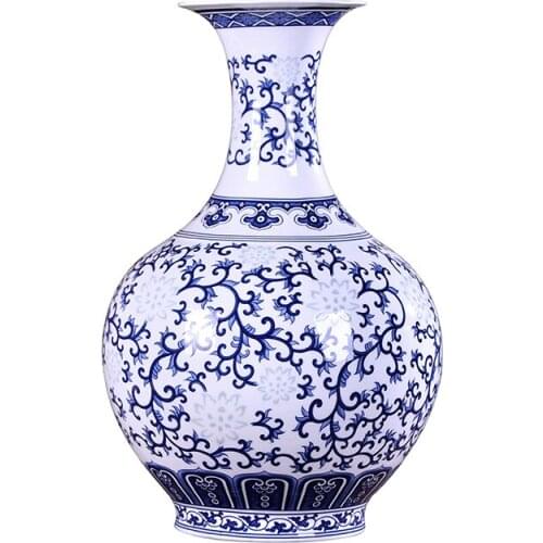 Jingdezhen Rice-pattern Porcelain Big Size Vase Antique Blue-and-white Bone China Decorated Ceramic Vase