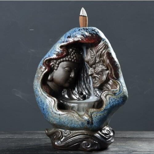 Ceramic Violet arenaceous figure of Buddha Backflow censer New Chinese style Zen garden Desktop furnishing articles home decore