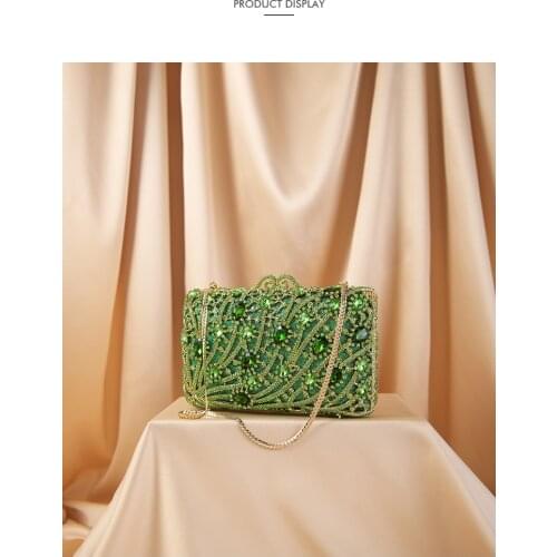 Green/rosegold color Rhinestone Diamond Party cluth Purse Fashion Crystal Gemstone Women Evening Clutch Bags Female Shoulder Bag