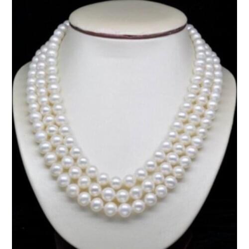 Beautiful Natural 3-Strand 6-7MM AAA White Pearl Necklaces