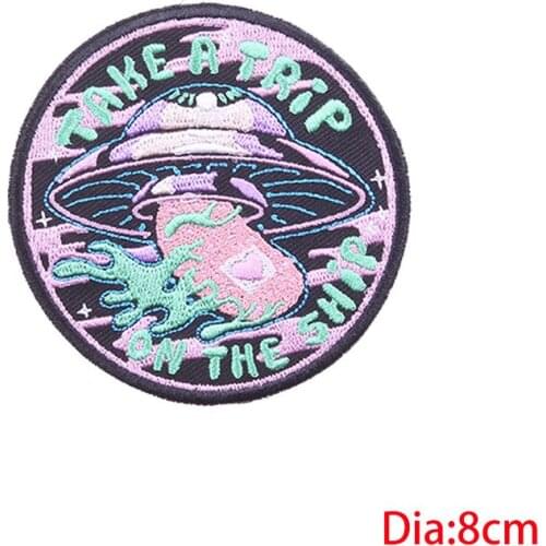 Pulaqi Round UFO parches Iron on Patches for Clothing DIY Stripes Clothes Stickers Astronaut Badges Cat unicorn patch wholesale