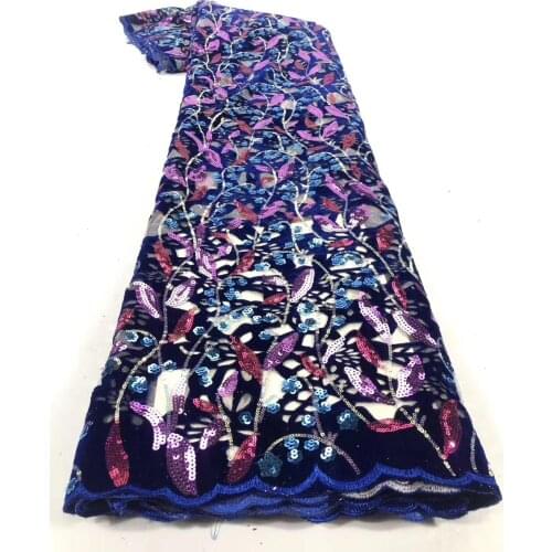 Laser Cutting Hollow Out Lace Fabrics Blue Sequins Lace Fabric for Nigerian Wedding Party African French Tulle Mesh Lace Fabrics