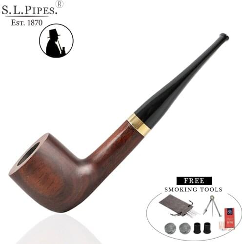 ▂ξ Smoker Straight Type Ebonywood Tobacco Pipe With Gold Metal Ring With Free Smoking Pipe Accessories