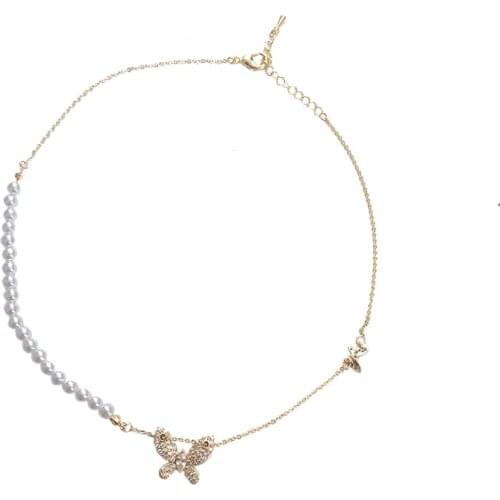 RZ032 Fashion Simple Necklace Pearl Butterfly Necklace Net Red Temperament Design Necklace