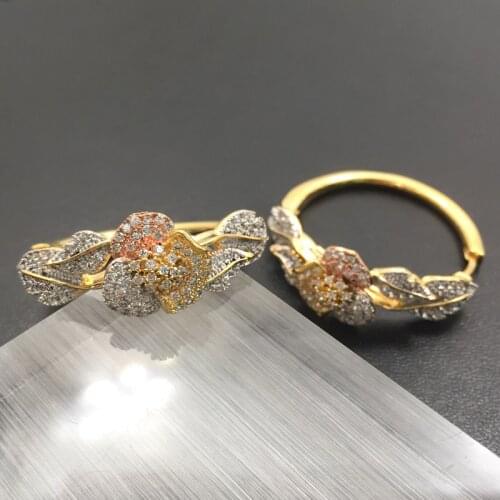 Lanyika Fashion Jewelry Stylish Flowers with Leaf Big Ear Loops Micro Plated Wedding Anniversary Earrings Bridal Daily Best Gift