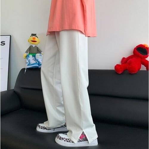 PR Mopping The Floor Slit Trousers Solid Color Mens Wide Legs Korean Men Casual Harem Pants 2021 Streetwear Male Trousers 2XL