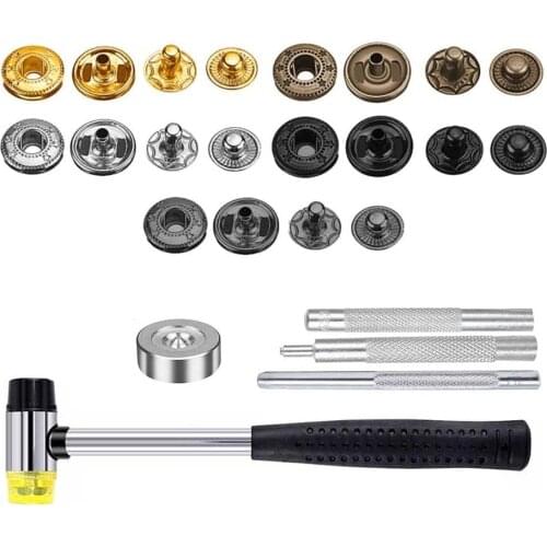 120 set Metal Snap Buttons 5colors Available+4 Tools Metal Press Studs Snap Fasteners for Sewing Leather craft Clothes Bags Belt