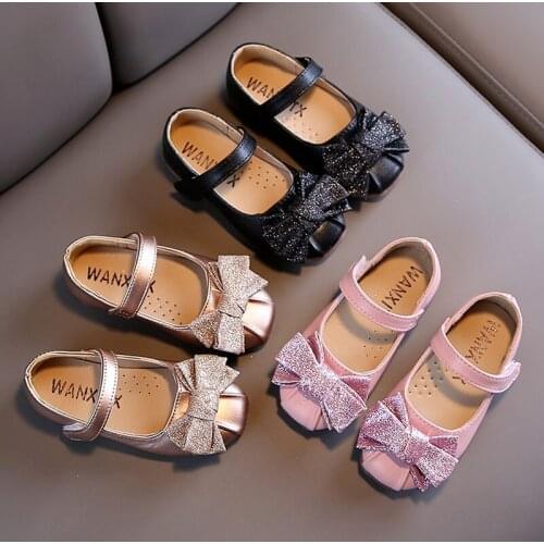 2021 Spring and Autumn New Kid Shoes Fashion Bowknot Shallow Mouth Girls' Leather Shoes Childrens Soft Sole Girl Princess Shoes