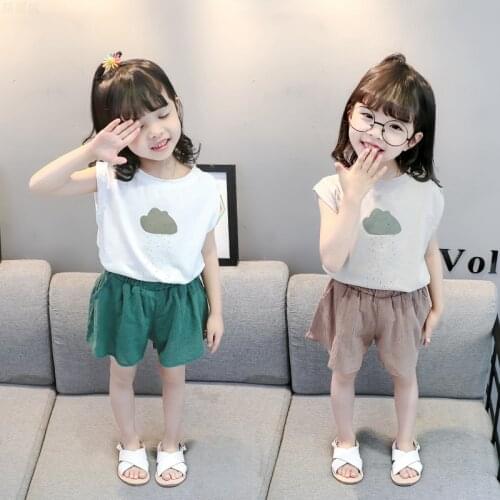 1-5years old boy girl clothes summer two-piece cloud print short-sleeved sweatshirt T-shirt + beach pants quality child clothing