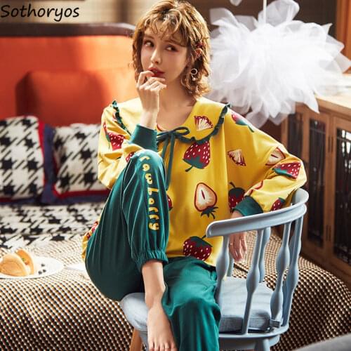 Pajama Sets Women Cartoon-printed Kawaii Princess Peter-pan Collar Japanese-style Sweety Girls Pajama Set Homwear Lovely Fashion