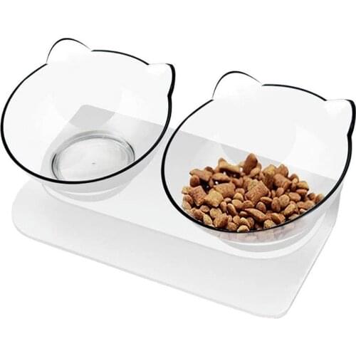 Elevated Cat Double Bowls with Raised Stand Pet Food Water Feeder Bowl 15 Degree Tilted Pet Bowl Stress-Free Suit for Cats Dogs