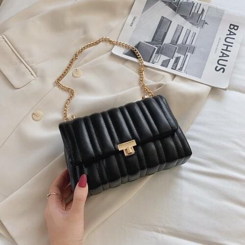 Popular Trending Chain PU Leather Crossbody Bags For Women 2021 Winter Simple Branded Shoulder Handbags Female Designer Hand Ba