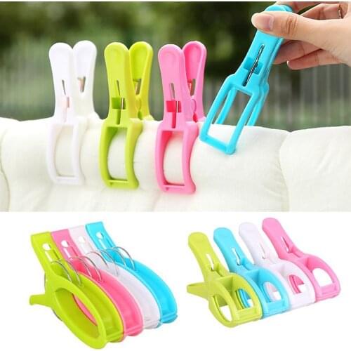 4 Pcs Plastic Color Clothes Pegs Beach Towel Clamp Laundry Clothes Pins Large Size Drying Racks Retaining Clip Organization 40P