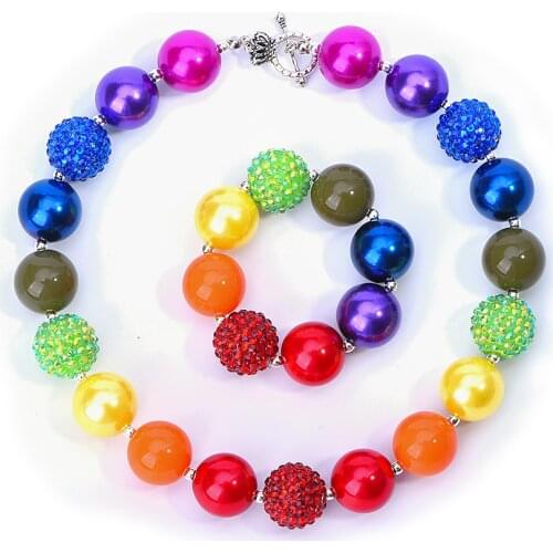 Rainbow Inspired Toddler Chunky Bead Necklace Girls Colorful Bubblegum Necklace and Bracelet Set Handmade Party Favors for Kids