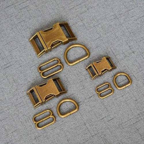 100 Sets 15mm 20mm 25mm Antique Brass Metal Slider D Ring Release Belt Buckle Adjuster For Dog Harness Necklace Sewing Accessory