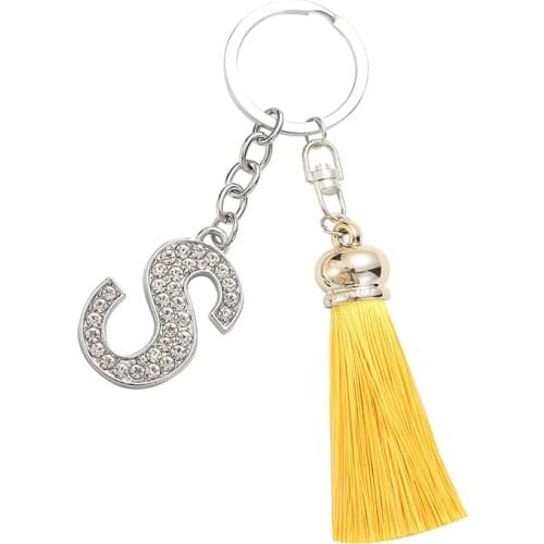 TEH Pink Blue Purple Yellow Black Tassel Keychains Crystal Letters Key Rings Key Holder Trendy Jewelry Bag Accessories Gift
