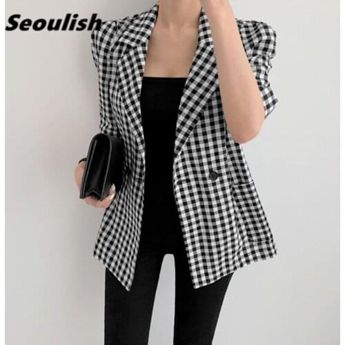 Seoulish Summer New 2021 Vintage Plaid Single Breasted Womens Blazers Female Formal Jackets Elegant Outerwear Chic Wild Tops