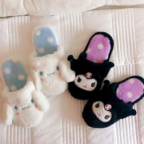 Women Slippers Girl Cute Cartoon Kuromied Cinnamorolled Plush Shoes Home Indoor Ladies Casual Animale Flat Comfort Warm Shoe