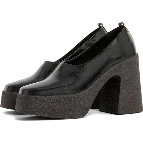 Woman‘s Pumps 2021 New Fashion Square High Heels Square Toe Street Style Super High Shallow Pumps Slip-On Lady Footwear Pumps 40