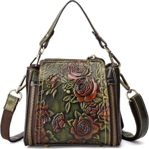 Vintage Women Flower Embossed Style Handbag Leather Crossbody Tote Shoulder Top Handle Bag Satchel Purse