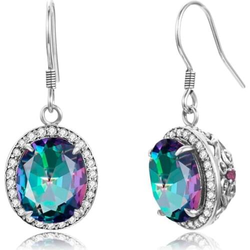 Drop Earring For Women Sterling Silver 925 Earrings Rainbow Topaz Inlaid Zircon Gemstone Vintage Luxury Jewelry Halloween Gift
