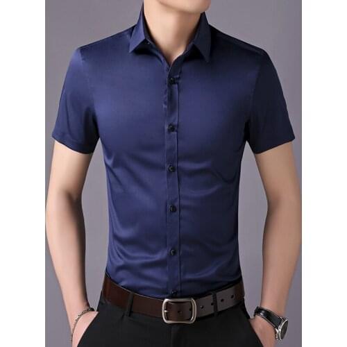 High Quality Men Shirt Short sleeve shirt men business Solid color fashion male social shirt Slim fit cotton dress Shirts