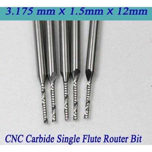 High Precision Grind 5pcs 3.175*1.5*12mm One Flute Milling Cutter Soild Carbide One Spiral Flute Bits