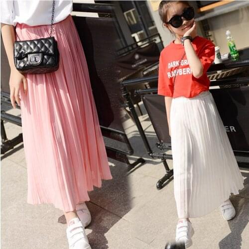 Kids Girls Pleated Chiffon Long Skirts 2019 New Summer Children Hem Skirts for Girls Bohemian Skirt Black Pink White Maxi Skirts
