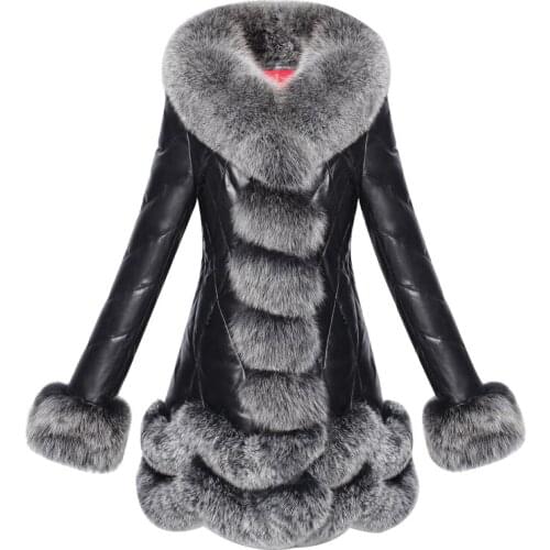 Genuine Leather Jacket Real Sheepskin Coat Female Winter Down Jacket Women Luxury Fox Fur Collar Thick Warm Jackets 820
