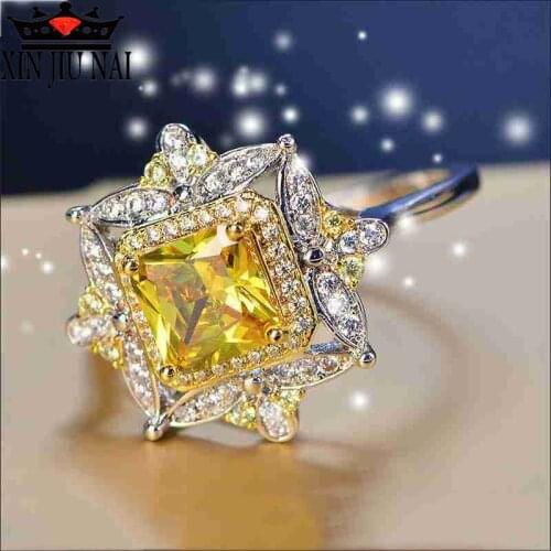 Luxury 925 anillos Silver Citrine White Topaz Wedding Engagement Cocktail Party For Women AAAAA zircon Ring Jewelry Wholesale
