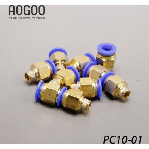 10Pcs/lot PC10-01 Tube 10mm Thread Straight Throught 1/8" Pneumatic Pipe Fitting tube connector