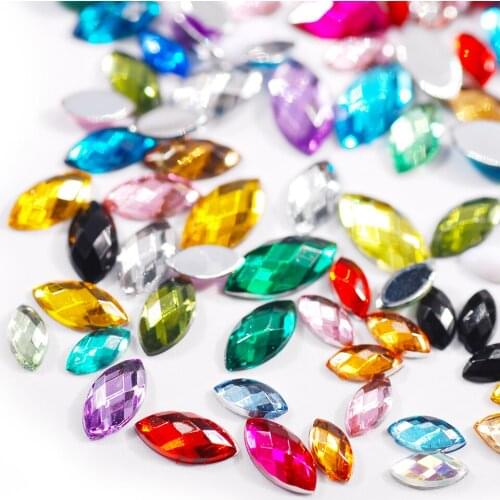 100Pcs Acrylic Horse eye Shape Rhinestone Glitter Flatback Glue On Rhinestones AB Color Jewelry Findings Garment Accessory Diy