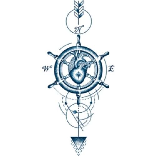 170MM×80MM Flower Arm Tattoo Sticker Waterproof Female Lasting Heart Direction Ship Rudder Nautical Totem Sticker