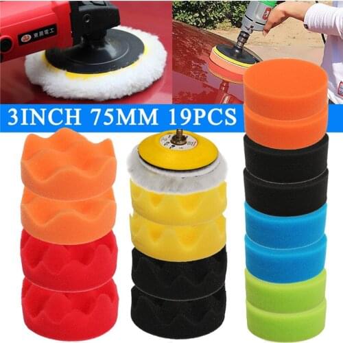19Pc 3 Inch Polishing Pads Sponge Buffing Polishing Pad With 5/16 Thread Pneumatic Polishing Disc Abrasive Tool For Car Polisher
