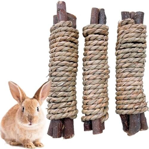 3PCS Rabbit Wood Sticks Interactive Bunny Chewing Stick Chinchilla Chew Wooden Sticks For Small Animal Supplies