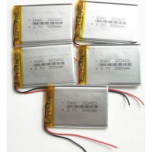 5 pcs 3.7V 500mAh 303450 Lithium Polymer Li-Po Rechargeable Battery cells power For Mp3 GPS PSP Vedio Camera DVD MP4 MP5 Speaker