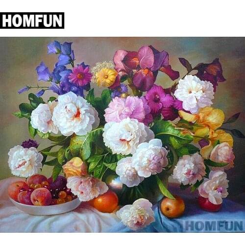 HOMFUN Full Square/Round Drill 5D DIY Diamond Painting "colorful peony" Embroidery Cross Stitch 5D Home Decor Gift A01124