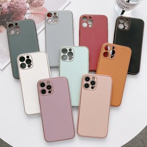 Luxury Soft Lambskin With Plating Edge Phone Case For iPhone 12 Mini 11 Pro Max X XR XS 7 8 Plus High Quality Cover Plain Color