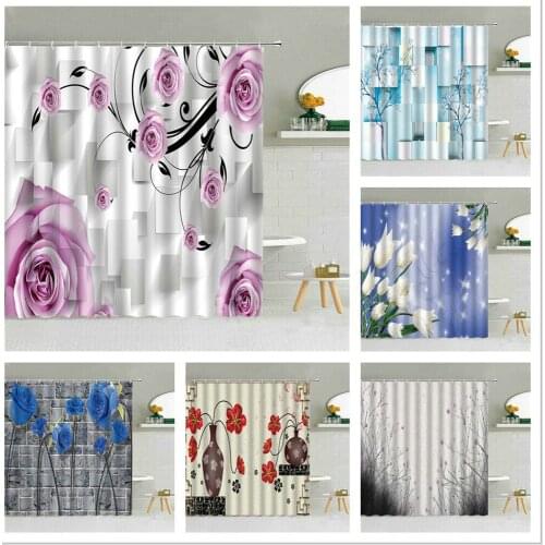 Colorful Floral Print Shower Curtain Rose Tulip Dandelion Trees Bathroom Curtains Different Beautiful Flowers Home Decoration