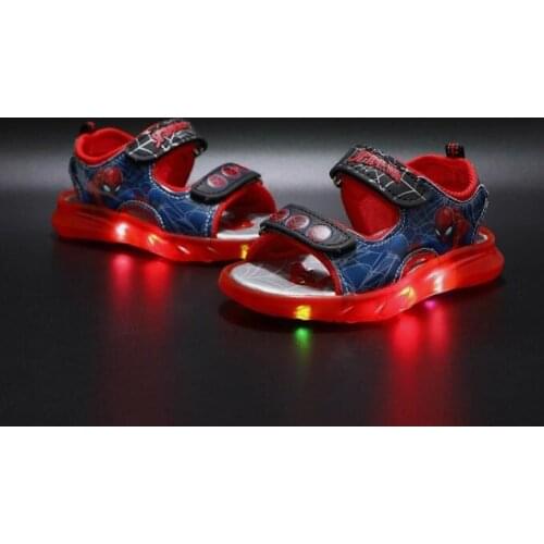 Disney Cartoon Spiderman LED Sandals Fashion Beach Glowing Kids Shoes Elegant Lighted Children Sandals
