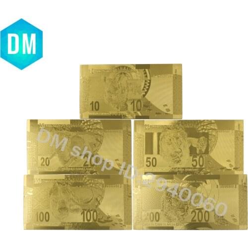 Hot Sale 5Pcs/Lot One Set of South Africa Banknote 10 20 50 100 200 Rand Gold Banknote with 99.9% Gold Foil for Gifts