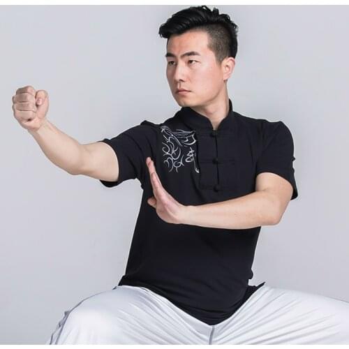 Cotten Tai Chi T Shirt Embroidery Martial Art Short Sleeve Top Chinese style T-shirt