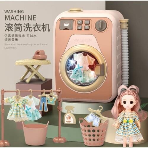 New arrival Childrens washing machine toy set Electric mini drum can rotate kinetic energy with water girl play house gift