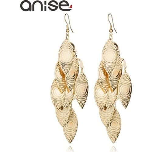 JZTOP Vintage Multilayer Metal Sequin Long Drop Earring Woman Retro Gold Silver Color Geometric Tassel Earrings Punk Jewelry